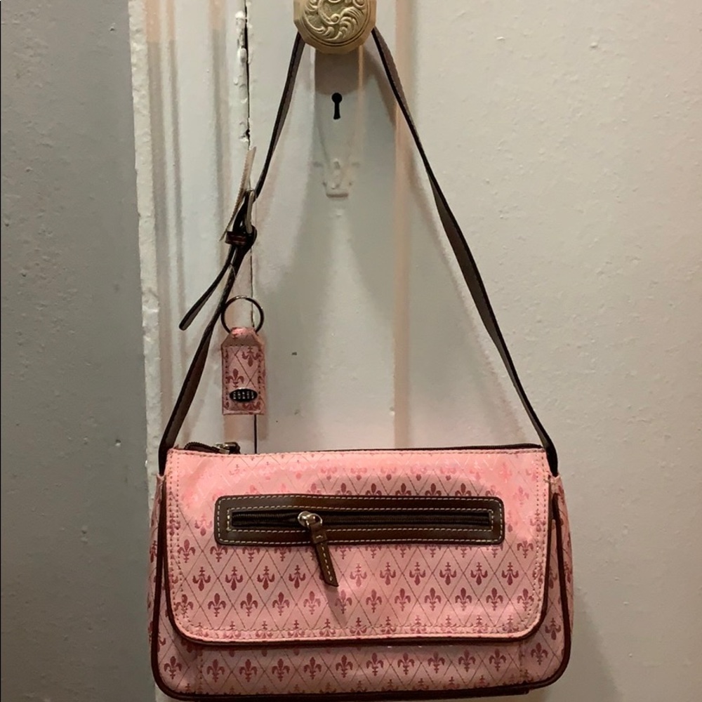 Pink trimmed in brown handbag